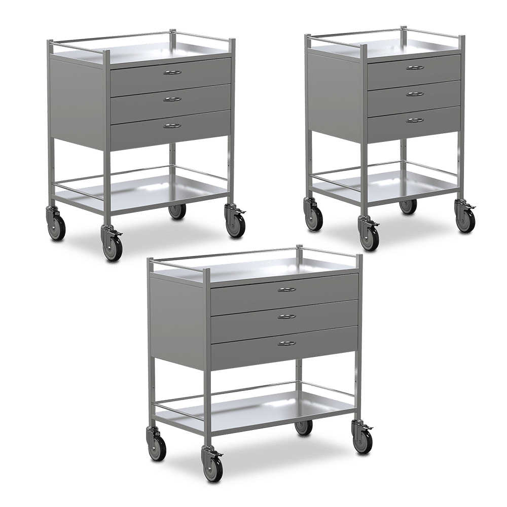 Three Drawer Instrument Stainless Steel Trolley