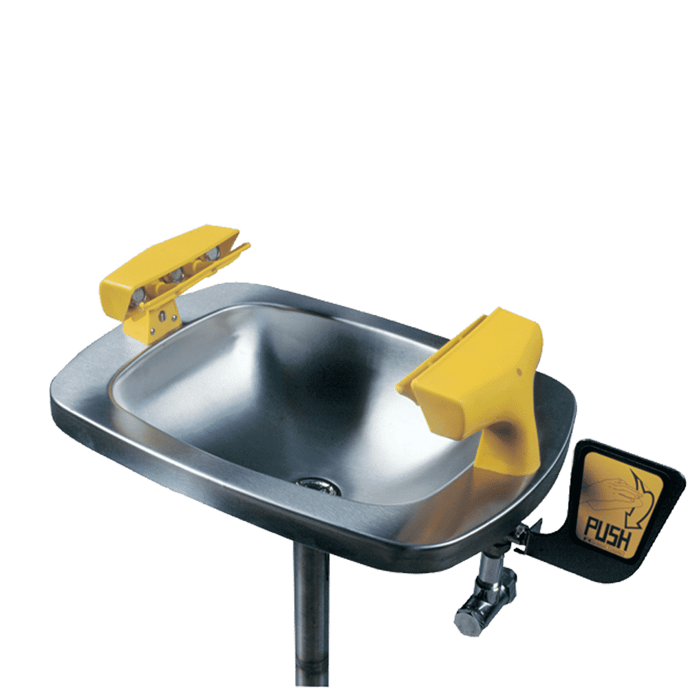 Wall Mounted, Push Hand Operated with Rectangular High visibility Plastic Bowl
