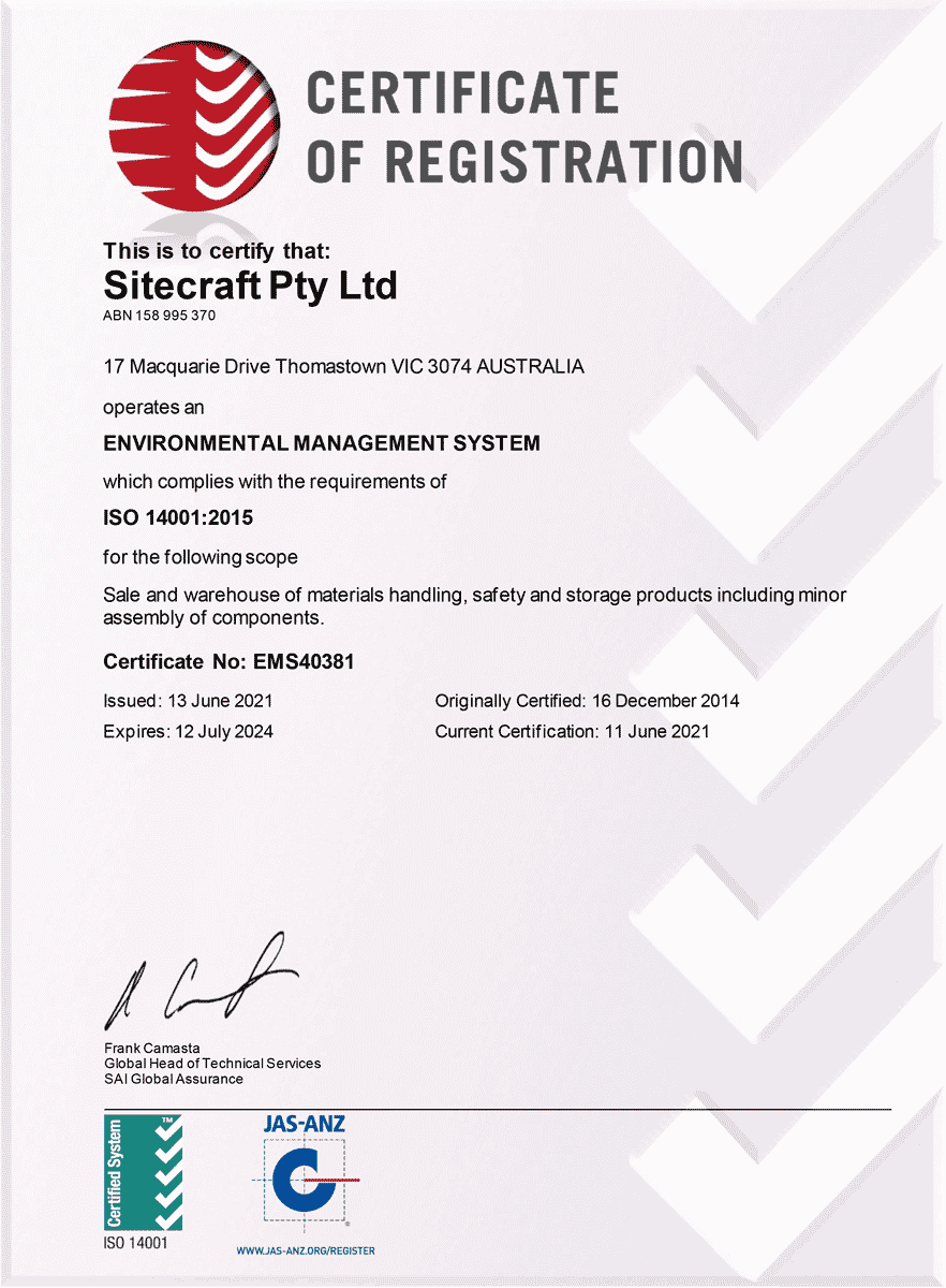 SAI Global EMS Certificate