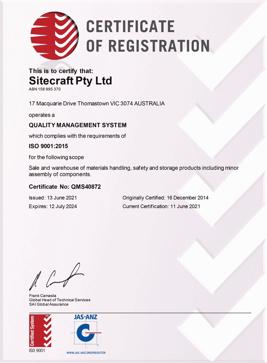 SAI Global QMS Certificate