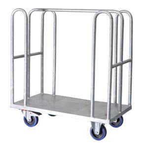 Galvanised stock trolley for a hardware and timber wholesaler