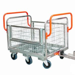 Towable modular trolley with drop down sides. Shown with clamping attachment fitted to Movexx tug
