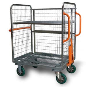Modular trolley with open front and adjustable internal shelf. Fitted with high resilient rubber castors