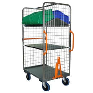 Modular warehouse order picker. Can be fitted with flat shelves or shelve to suit bins and boxes